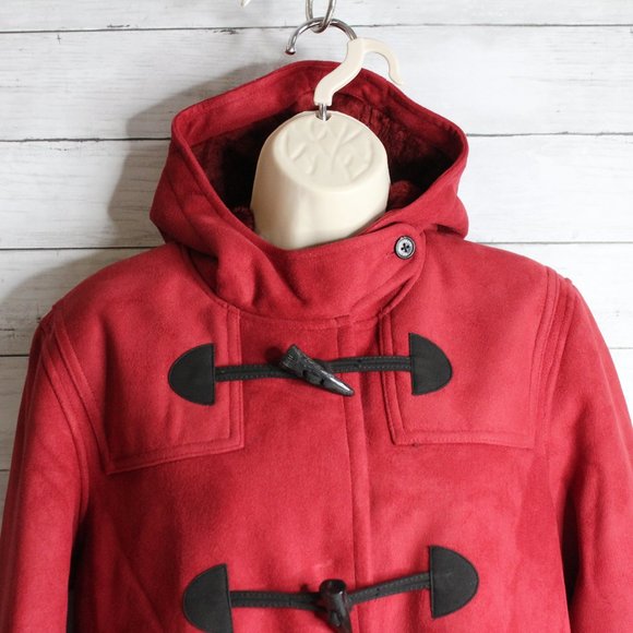 Chaps Women's Winter Coat Size XL Red Toggle Jacket Faux Suede Hooded - Picture 4 of 7